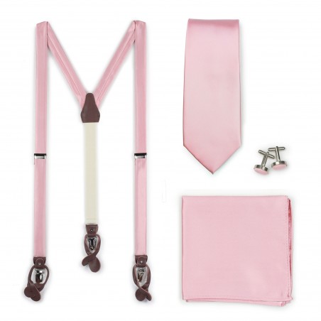 Petal Pink Fabric Suspender and Tie Set