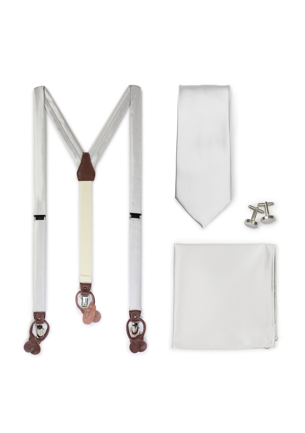 Formal Light Silver Suspender and Necktie Set
