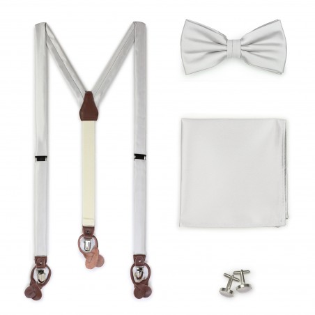 Light Silver Suspender and Bow Tie Accessory Set