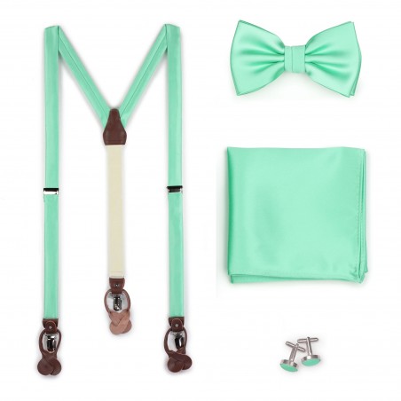 Mint Hued Suspender Bow Tie Set