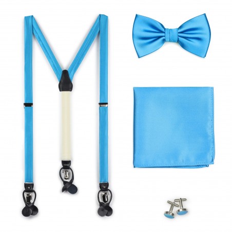 Cyan Blue Suspenders and Bow Tie Set