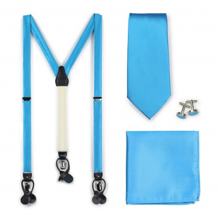 Dress Suspender and Tie Set in Cyan Blue