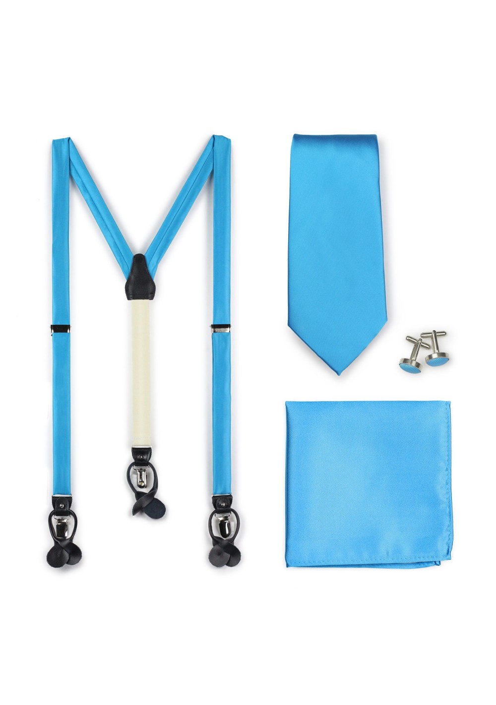 Dress Suspender and Tie Set in Cyan Blue