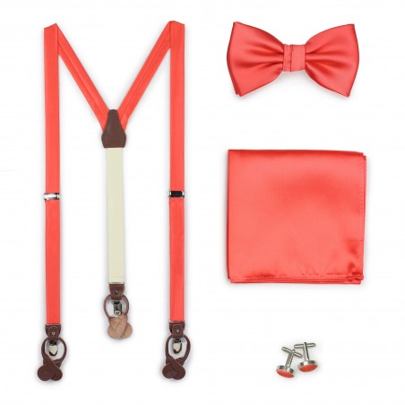 Neon Coral Suspender Bow Tie Set