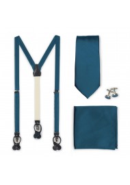 Teal Blue Suspender Necktie Set