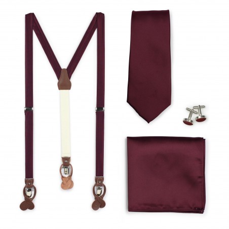 Plum Suspender and Mens Necktie Set
