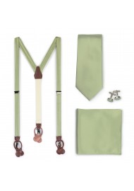 Suspender and Necktie Set in Sage Green