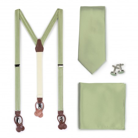 Suspender and Necktie Set in Sage Green