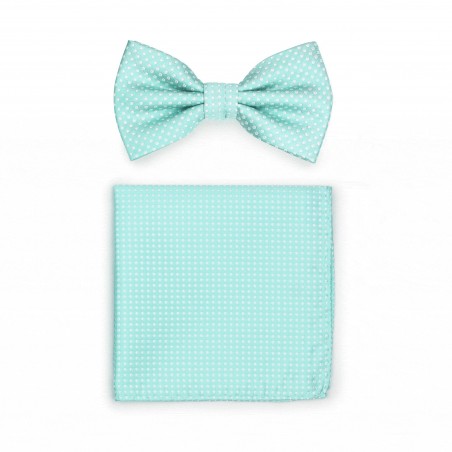 Pin Dot Bow Tie and Hanky Set in Seamist