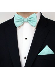 Pin Dot Bow Tie and Hanky Set in Seamist Styled