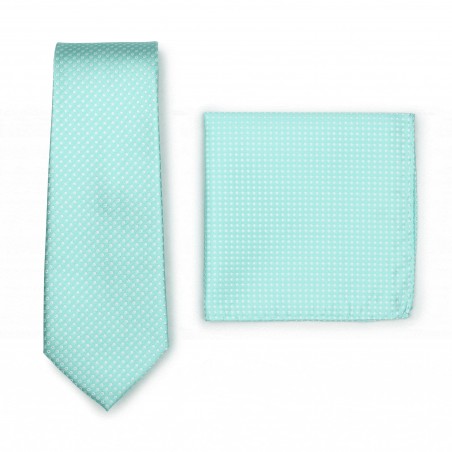 Narrow Pin Dot Tie and Hanky Set in Seamist