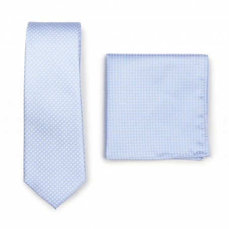 Narrow Pin Dot Tie and Hanky Set in Baby Blue