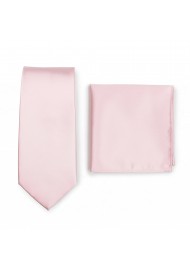 Solid Satin Necktie and Hanky Set in Blush Pink