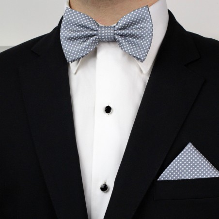 Shadow Gray Bow Tie and Hanky Set Styled