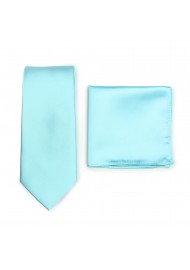 Solid Necktie and Hanky Set in Pool Blue