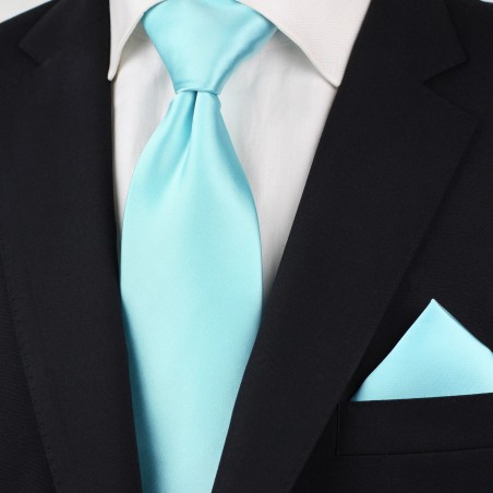 Solid Necktie and Hanky Set in Pool Blue Styled