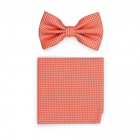 Coral Pin Dot Bowtie and Hanky Set