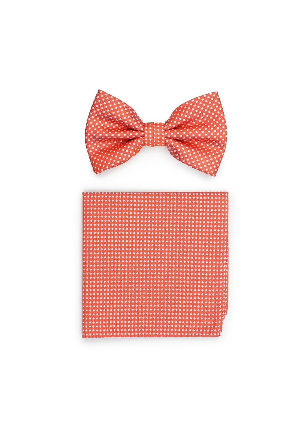 Coral Pin Dot Bowtie and Hanky Set