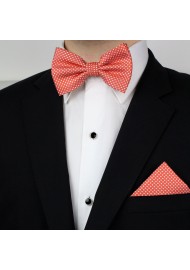 Coral Pin Dot Bowtie and Hanky Set Styled