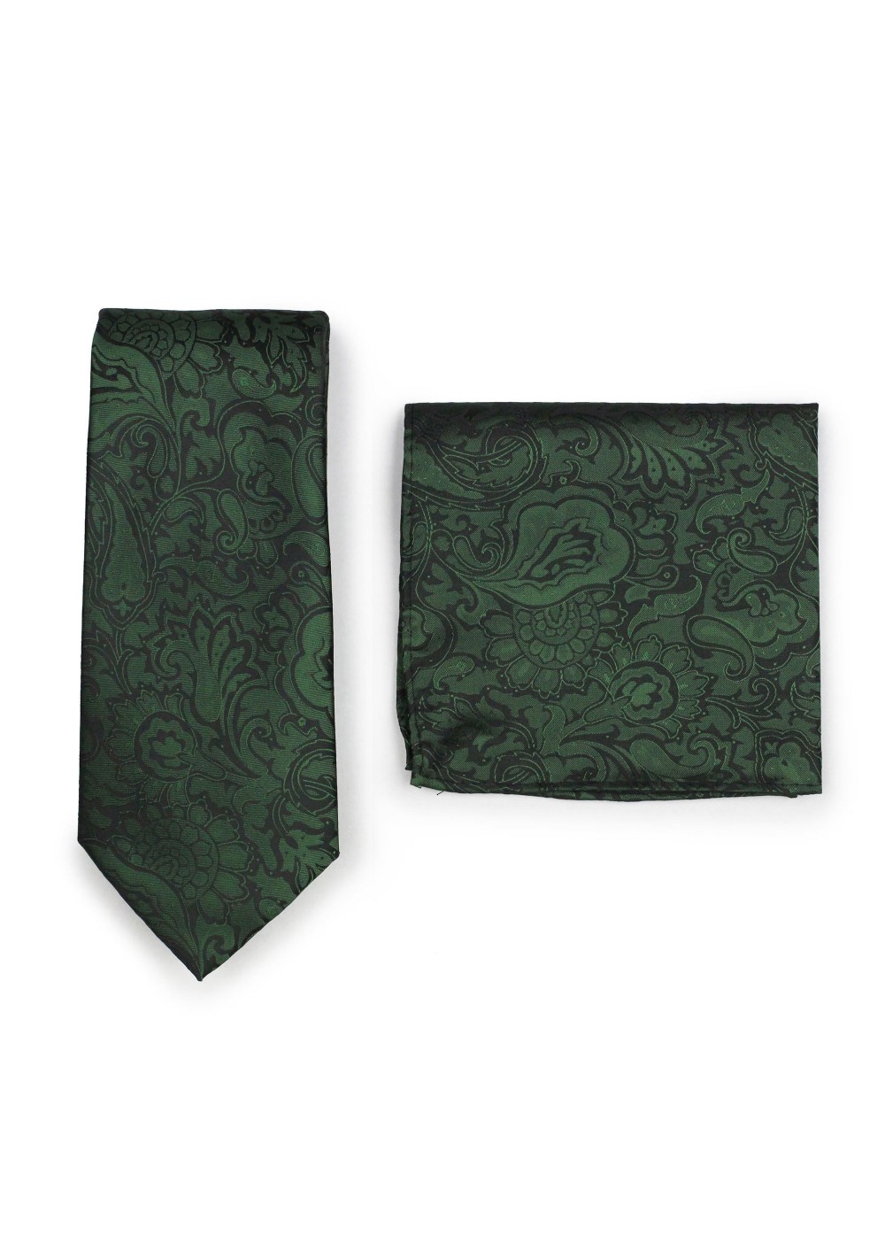 Pine Forest Green Paisley Tie + Hanky Set