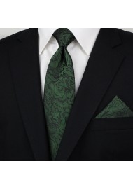 Pine Forest Green Paisley Tie + Hanky Set Styled