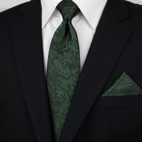 Pine Forest Green Paisley Tie + Hanky Set Styled