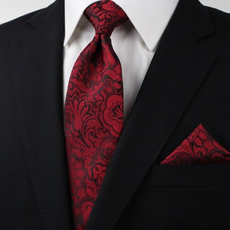 Bordeaux Red Paisley Tie Set Styled