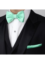 Shiny Mint Bow Tie + Hanky Set Styled