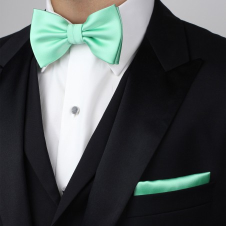 Shiny Mint Bow Tie + Hanky Set Styled