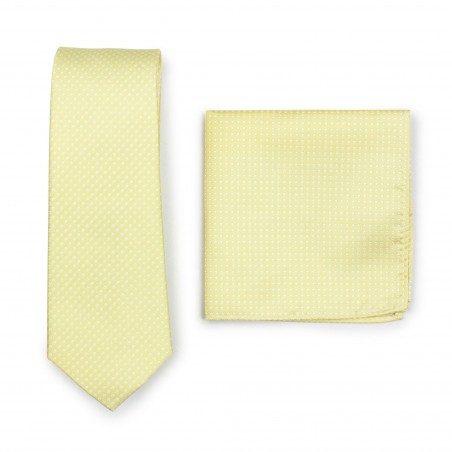 Pastel Yellow Pin Dot Tie and Hanky Set