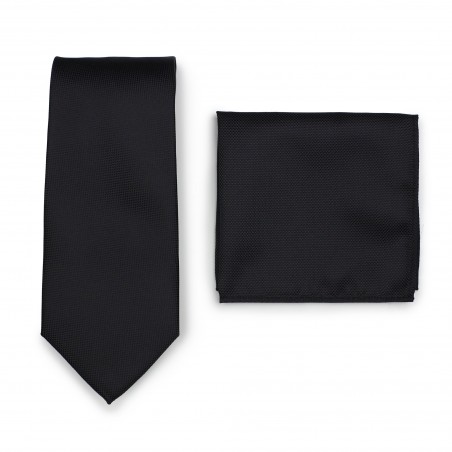 Matte Black Necktie + Hanky Set