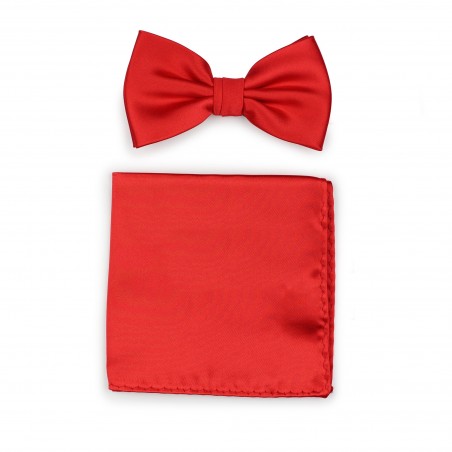 Bright Red Mens Bow Tie + Hanky Set