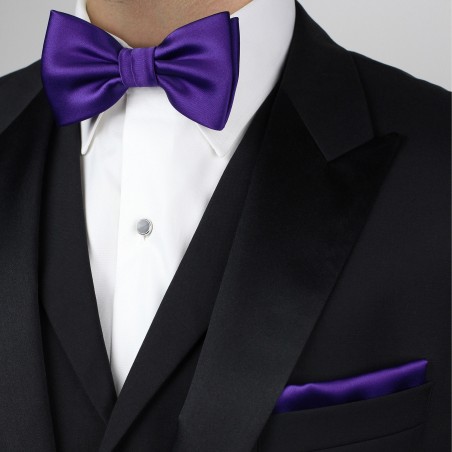 Regency Purple Bowtie and Pocket Square Set Styled
