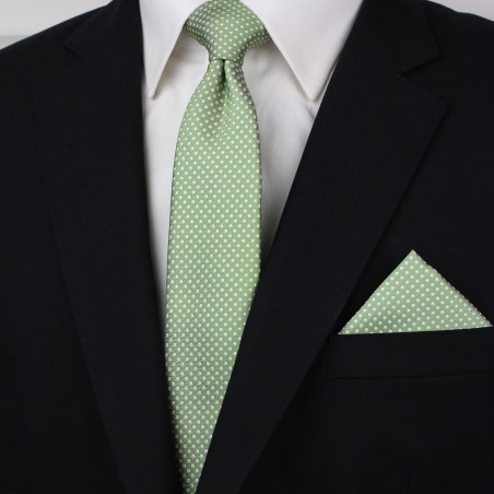 Sage Green Pin Dot Tie Set Styled