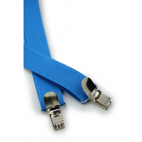 Mens Suspenders in Cyan Blue Clips