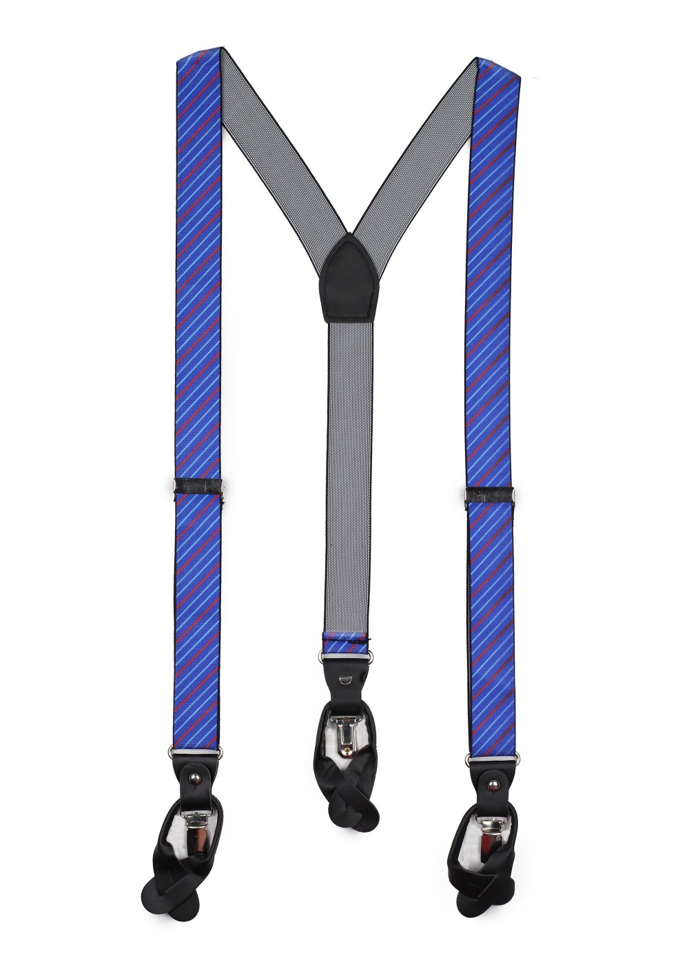 red and blue striped mens suspenders