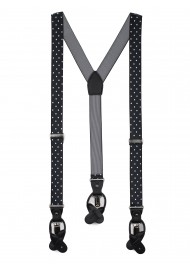 black suspenders with large white polka dots