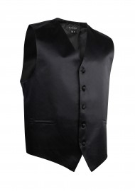 Formal Satin Fabric Dress Vest in Solid Black