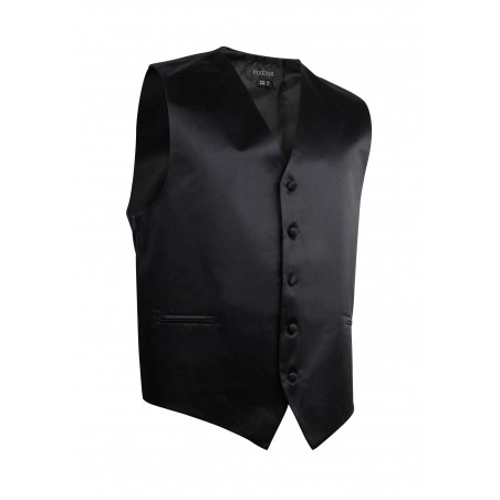 Formal Satin Fabric Dress Vest in Solid Black