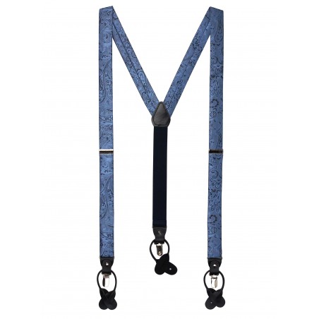 Elegant Paisley Suspenders in Steel Blue