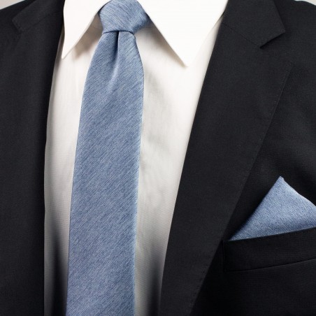 Steel Blue Skinny Tie Set Styled