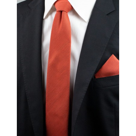 Matte Finish Autumn Tie Set in Cinnamon Styled with Jacket