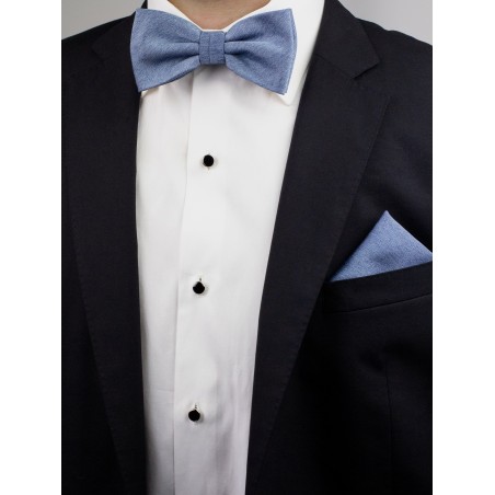 Steel Blue Bow Tie Set Styled with Suit Jacket