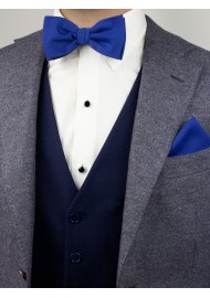 Marine Blue Bow Tie and Pocket Square Set Styled