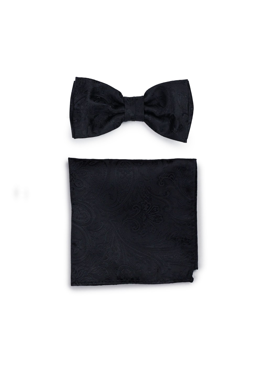 Paisley Mens Bow Tie and Pocket Square Set in Black
