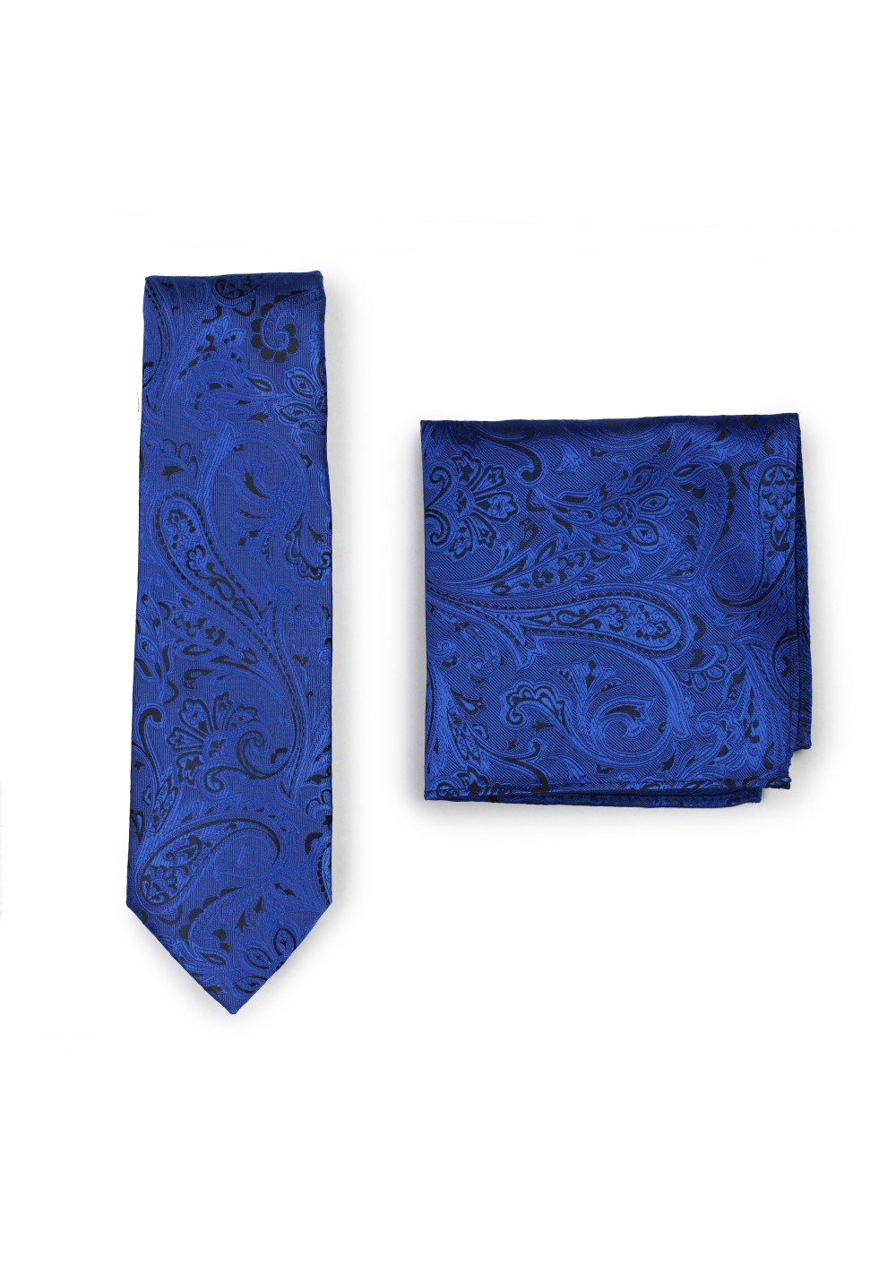 Mens Wedding Paisley Tie in Royal with matching Pocket Square