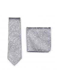 Dress Necktie in Silver with matching Pocket Square
