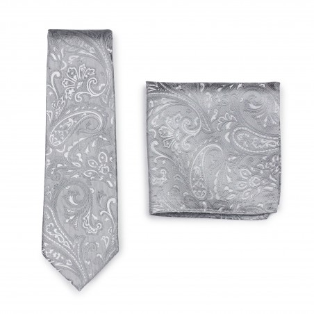 Dress Necktie in Silver with matching Pocket Square