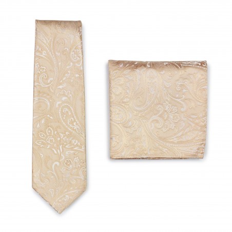 Mens Paisley Tie Set in Golden Champagne