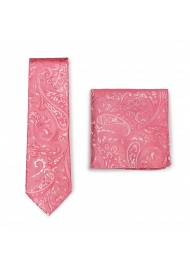 Caribbean Coral Paisley Tie and Hanky Combo Set